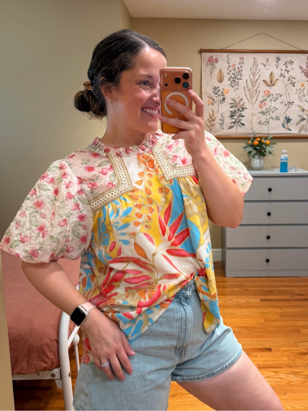 Anthropologie JODIFL Floral Patchwork Puff Sleeve Top - Multicolor Large - Picture 4 of 13